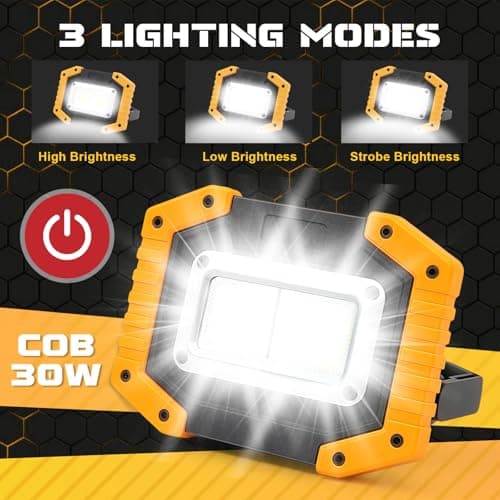 Rechargeable 30W LED Work Light,3 Modes 2000LM Portable COB Floodlight Waterproof Camping Lights, Security Lights Outdoor for Garage Hiking Fishing Emergency (Batteries Included) — view 4