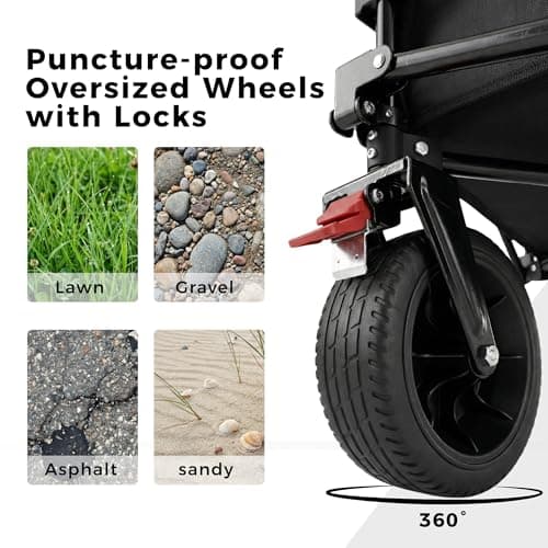 200L Heavy Duty Folding Camping Trolley on Wheels, Large Capacity Festival Wagon Cart with Wide All-Terrain Wheels, Cover & Adjustable Handle for Beach, Garden, Picnic, Outdoor, Shopping — view 5