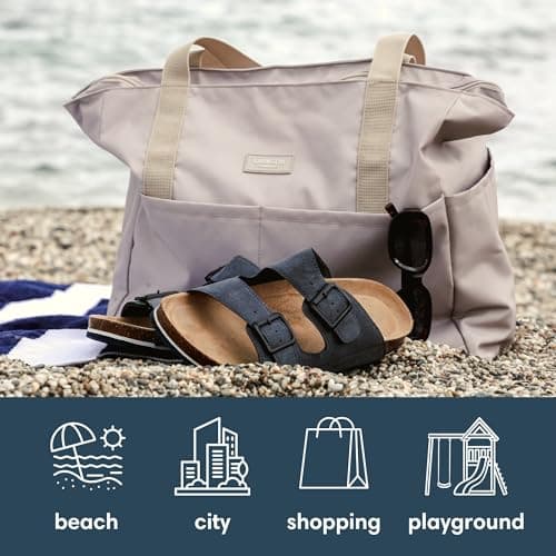 LARKSON Beach Bag Women & Men Pink - Linn - Large Tote Bag With Compartments For Beach, Pool, Holiday - With Zipper - Lightweight — view 6