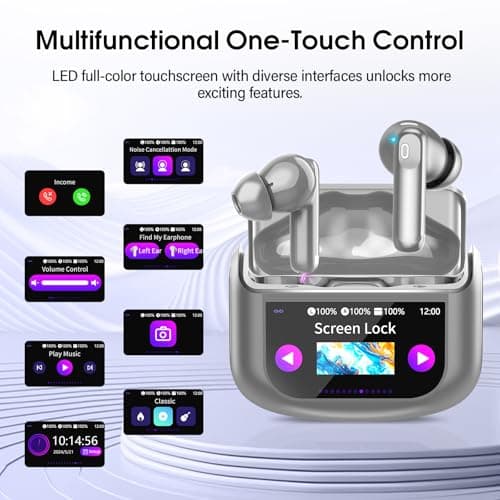 QXUFV Wireless Earbuds with Smart Touch Screen ANC Active Noise Cancelling Bluetooth 5.4 Headphones in Ear Earphones with HD Mic HiFi Stereo Sound, Bluetooth Earphones 40H Playtime IP7 (Gray) — view 2