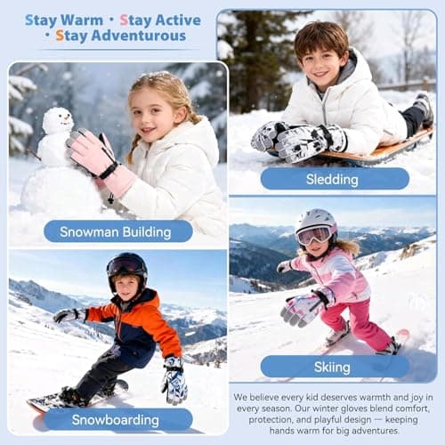Ski Gloves Waterproof Winter Warm Gloves Cold Weather Touchscreen Snow Gloves for Mens, Womens, Kids Skiing,Snowboarding (Blue/White, S(Fit Kids 8-10 Years)) — view 6