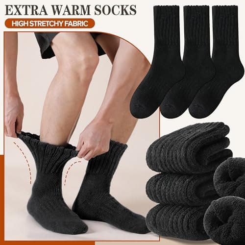 Sandsuced Merino Wool Thermal Boot Socks for Men Women Winter Warm Thick Cosy Walking Hiking Work Stocking Fillers Socks 3 Pairs(Black Series,M) — view 6