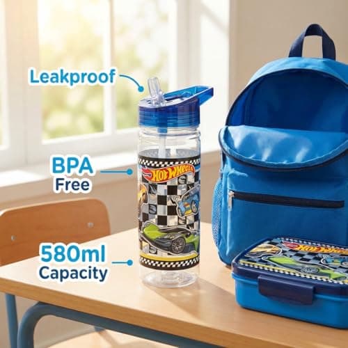 Hot Wheels 580ml Kids Water Bottle with Flip Lid – Leakproof, BPA-Free, Licensed Design, Durable Reusable Drinking Bottle for School & Travel — view 3