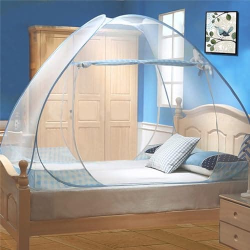 Digead Mosquito Net, 180x200cm Bed Canopy, Portable Travel Mosquito Nets, Foldable Double Door Mosquito Camping Curtain-Blue Rim