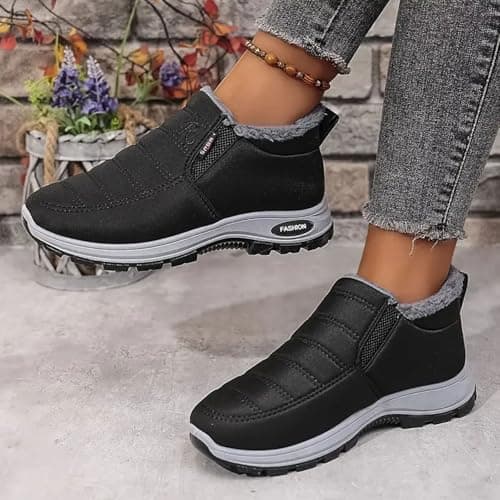 Women Snow Winter Boots for Women, Ladies Orthopedic Shoes Fur Lined Warm Non-Slip Thermal Boots Waterproof Anti-Slip Fur Lined Ankle Snow Boots Lightweight Outdoor Walking Shoes — view 4