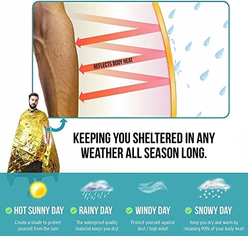 HONYAO® Emergency Blankets 3pcs, Foil Blankets Gold Silver, Thermal Blanket 210×160 cm, Survival Blankets Perfect for Outdoors, Survival, Hiking, Marathons or First Aid, Tear Resistant — view 2