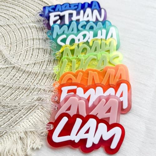 Personalised Acrylic Name Tag, Custom 3D Raised Double Layer Bag Tag, Personalised Rucksack Water Bottle Luggage Tag, Back to School Custom Gift for Kids Children (1pcs) — view 3