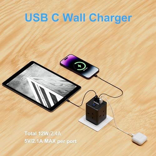AICODE Multi Plug Adapter,4 Way Extension Sockets,3 USB Wall Charger,Black — view 3
