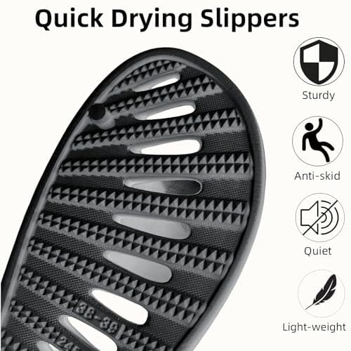 JoWebb Shower Slippers for Women Men, Quick-Drying Shower Shoes, Anti-Slip Slippers for Bath Swimming Pool Summer Beach Sandals Coal-Black 8.5/9 UK — view 4
