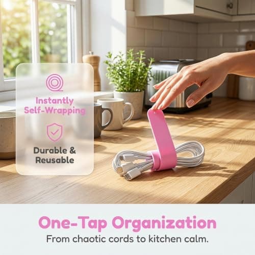10pcs Pink Silicone Fastener Bands for Wrap Rolls, Flexible Storage — view 3
