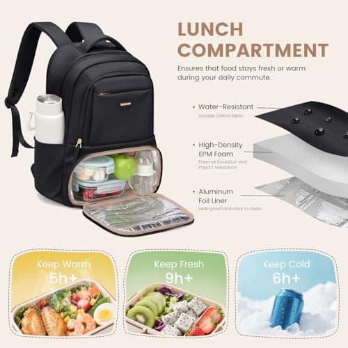 GOLF SUPAGS Lunch Backpack 16 Inch Laptop Backpack with Insulated Cooler Lunch Box Food Bag for College Work Camping Picnics (Black) — view 2