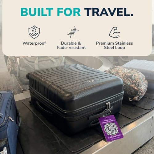 Smart Luggage Tags | Privacy QR Code Luggage Tag, Purple, 2"x3" — view 5