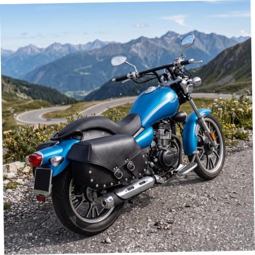 20L Large Capacity Retro Black Leather & Metal Motorcycle Saddlebags, Side Storage Bags for Cruiser, Touring — view 4