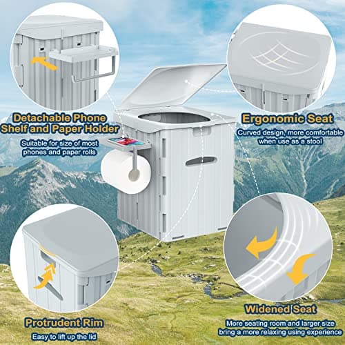 WADEO XXXL Camping Toilet, 400lbs Portable Foldable Potty for Adults — view 3