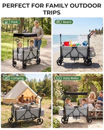 LALAHO Folding Wagon Stroller for 2 Kids with 5-Point Harness, Grey — view 6