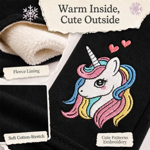 JinBei Girls Fleece Lined Leggings Thick Warm Trousers, 3-4 Years, Black — view 3