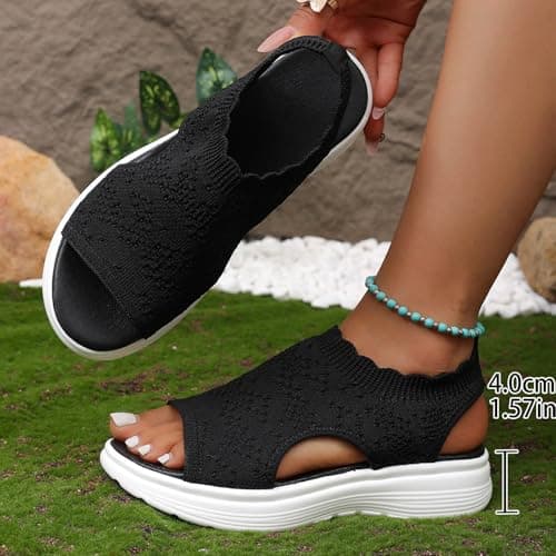 Sandals Women's Breathable Women's Wedge Sandals with Soft Sole Toe Cap Mesh Fabric, Open Toe Fashionable Versatile Summer Shoes, Women's Sandals Summer for Beach Travel, black, 9 UK — view 2
