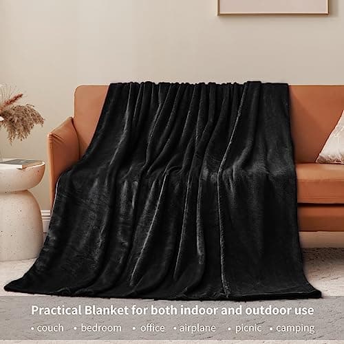Aisbo Black Throws Blanket for Sofas - Single Fluffy Blanket Bed Throw Fleece, Warm Soft Flannel Blanket for Couch, 130x150cm — view 3