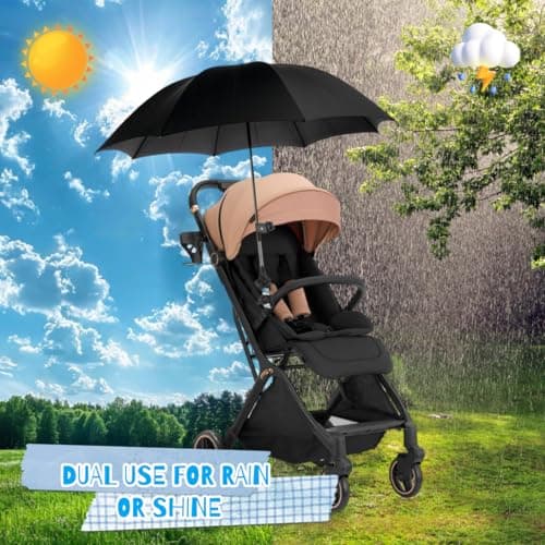 pram Parasol,pram Umbrella with 50+ UV Protection,Pushchair Parasol Equipped with a Multi-Functional Stand,Fully Automatic Umbrella,Suitable for Various Types of Baby Strollers (Black-B) — view 4