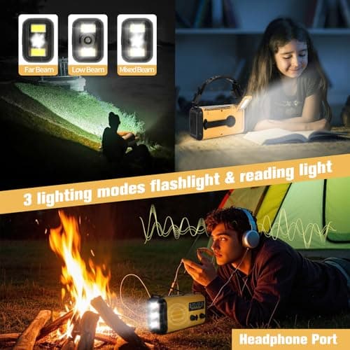 Wind Up Solar Radio, 20000mAh Emergency Hand Crank Weather Radio AM/FM — view 5