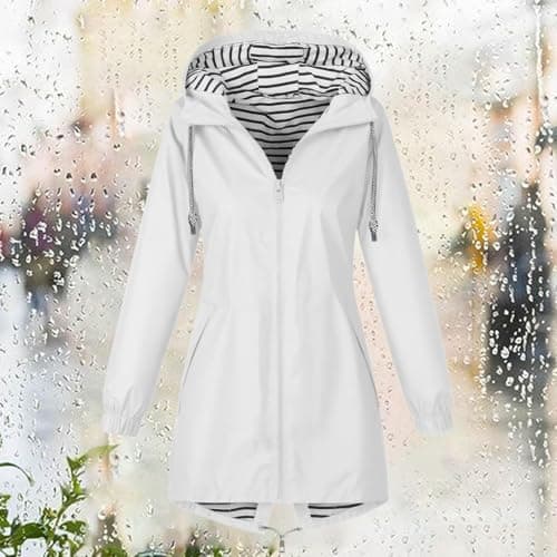Gkojhj Hooded Raincoat Ladies Waterproof Jackets Womens Drawstring Zipper Rain Coat Hiking Cycling Lightweight Plus Size Windbreaker Jackets Windproof Trench Coats-1 — view 5