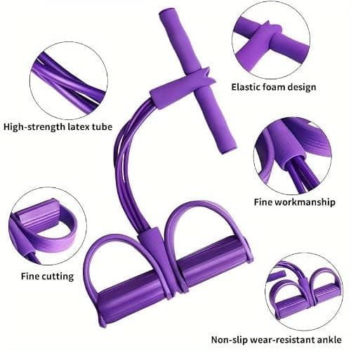 Hllpro Resistance Bands Saludea Gentle Fit Resistance Bands Saludea Flexease Bands Stretch Foot Pedal Resistance Bands with 6 Tubes Figure 8 Bands Full Body Exercise Equipment for Workout (Purple) — view 5