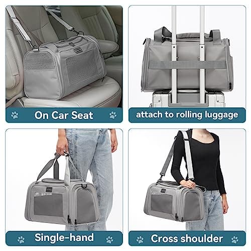 PETSFIT Cat Travel Carrier with Extendable Fleece Mat, Pet Carrier Airline Approved with Safety Leash for Puppy Up to 12 Lbs (44 * 26.5 * 27CM, Grey) — view 3