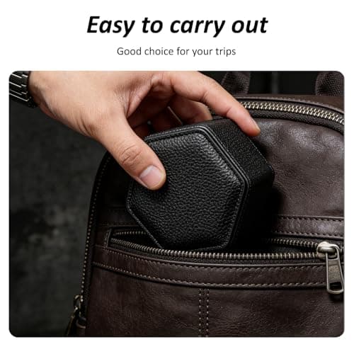 Yaliang Genuine Leather Hexagon Watch Roll Travel Case for Treasured Watches and Bracelets,Black — view 6