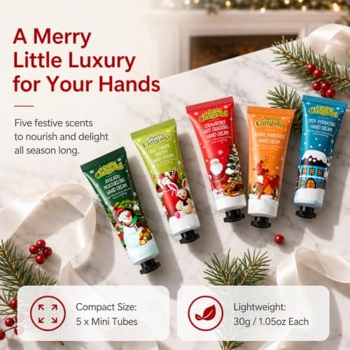Small Christmas Hand Cream Set, Moisturising Hand Lotion Mini Handcream Set, Hand Moisturiser Kit Nourishing Travel Size Moisturizer Small Christmas Birthday Gifts for Women Men（30gx5pxs） — view 2