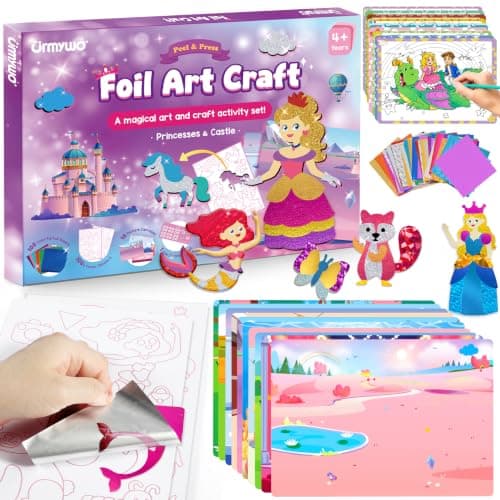 URMYWO Foil Fun Arts & Crafts for Kids Ages 4-12 | Large Size | 20 Themes | Double Sided with Coloring Back | No Mess Art Kit | Travel Toys Gifts for Girls Boys (Colorful)