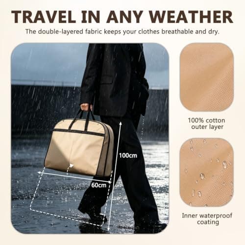 Suit Carriers for Women Men with Handles, 60 x 100cm Waterproof Durable Suit Bags Quick Release Folding for Travel Business or Storage (Champagne) — view 5