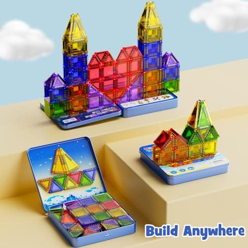 Magnetic Tiles Travel Set for Kids: 60pcs Classic Tin Case Building Fun — view 5