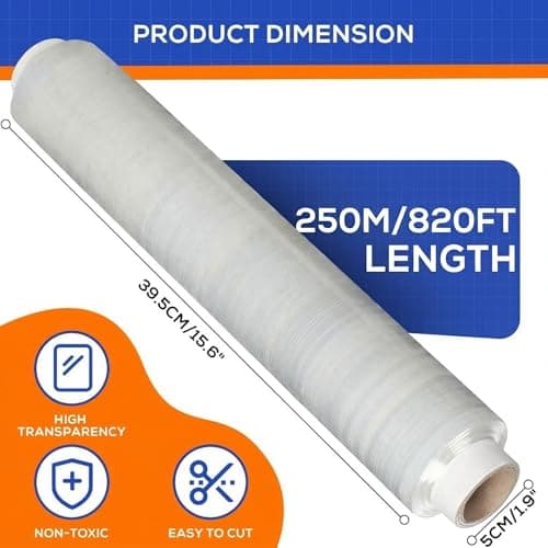 Rainberg Strong Heavy-Duty Stretch Film for Pallet Wrapping, Packaging, and Moving for Furniture, Luggage, and Parcels, Water & Moisture Proof Pallet Stretch Shrink Wrap rolls 400mm x 250m (Clear, 2) — view 3