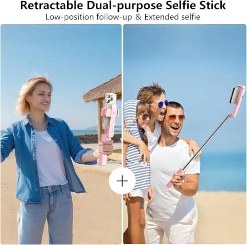 yAyusi Extendable Mini Selfie Stick for iPhone, Pocket Size Portable Selfie Stick with Remote, Compact Phone Selfie Sticks with Phone Holder for Content Creation/Vlog/Video Record/Live Stream (Pink) — view 3