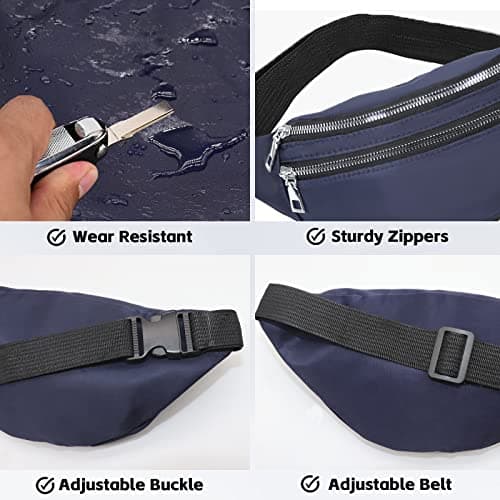 Blue Bum Bag Fashion Waist Pack Bumbag for Women Men Lightweight Fanny Pack with 2 Zip Pockets & Adjustable Strap, Large Belt Bag for Dog Walking Running Hiking Jogging — view 5