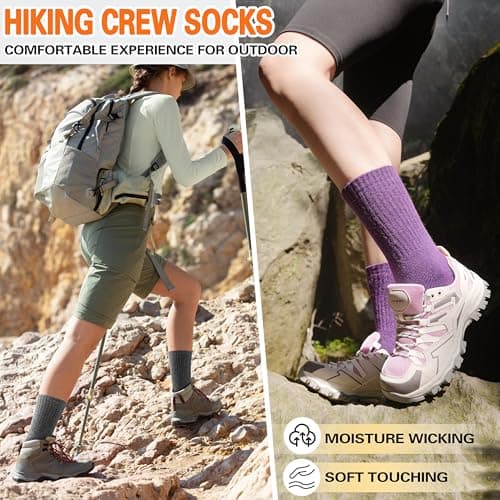 Sandsuced Womens Merino Wool Thermal Walking Socks Warm Winter Cozy Long Heavy Comfy Socks for Ladies Mum Stocking Fillers Women Gifts Thick Crew Work Soft Boot Socks 5 Pairs(Solid Color B) — view 2