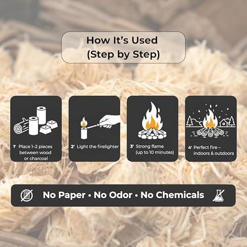 Horeca Candles - Wood Wool Fire Starter for Camping, Stoves, Grill - Pack of 200 Natural Fire Lighters for Camp Pits, Fireplaces - Indoor & Outdoor Odorless Firelighters - Waterproof Firestarter — view 5