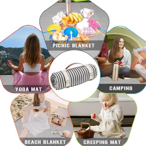VIREO GARDEN Waterproof Picnic Blanket Portable with Carry Strap for Beach Mat or Family Outdoor Camping Party, 200X145cm Park Blanket for Grass Park, Hiking, Travel, Concerts.Navy Blue — view 4