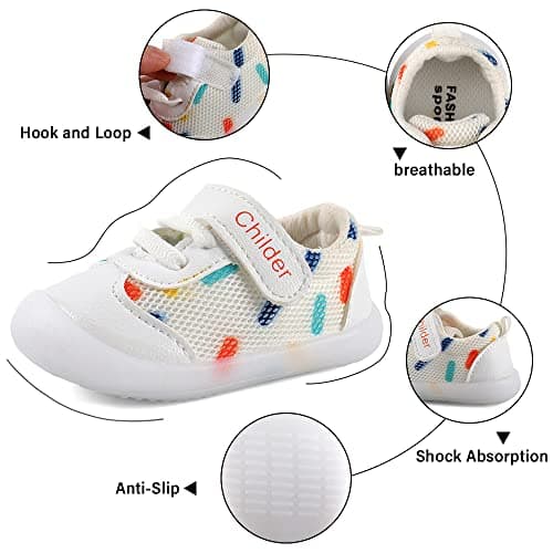 MASOCIO Baby Shoes Boys Girls First Walking Toddler Trainers Sneakers Pre Walker Boy Infant 18-24 Months Size 5 UK Child White — view 6