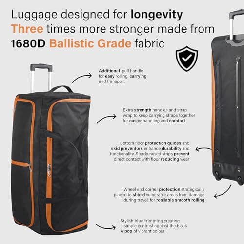 Aerostar 28" Medium Lightweight Duffle 2 Wheel Travel Bag Holdall Suitcase Check-in Luggage All Terrain (101L, Orange on Black) — view 5