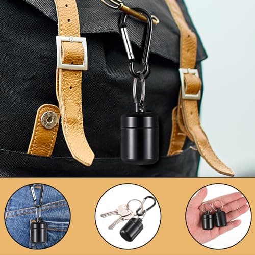 YUXIANLB 2 Pack Ear Plug Carrying Case Keychain, Waterproof Metal Earplug Case with Carabiner for Ear Plugs, Small Travel Pill Organizer Loops Ear Plugs Case Keychain Container Holder — view 6