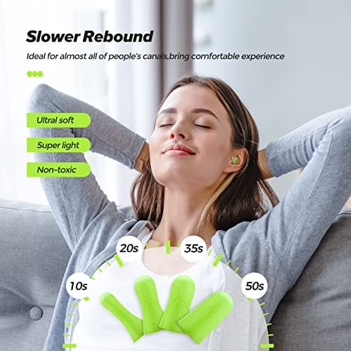 ERM TOOL Ultra Soft Foam Earplugs, 60 Pairs Reusable Earplugs for Sleeping, 38dB Highest SNR, & Comfortable Hearing Protection Snoring, Studying, Travel, Motorcycle, Loud Noise etc - Lemon Green — view 4