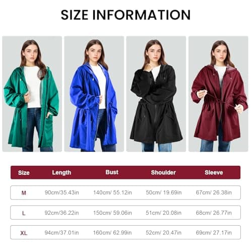 SOPPY Women Waterproof Raincoat Ladies Rain Jacket with Hood, Lightweight Unisex Rain Coat Windbreaker Trench,Red — view 3