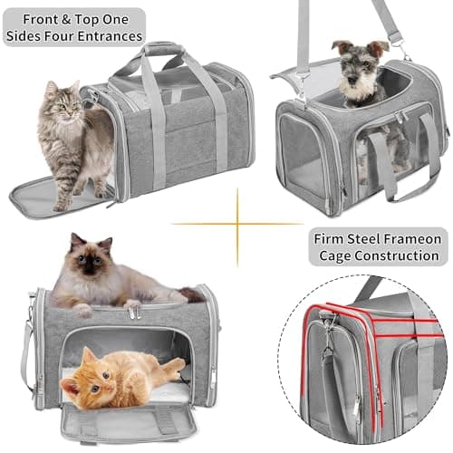 Soft-Sided Cat/Dog/Pet Carrier - Collapsible Pets Travel Carriers For Big Cats/Small Dogs With Shoulder Strap & Removable Mat - Mesh Puppy Carry Bag - Up to 16 Lbs - Airline Approved (Grey) — view 4