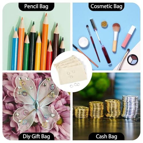 Bestewelry 6 pcs Canvas Travel Cosmetic Bags Blank Canvas Makeup Bags Blank Fabric Pencil Cases with Rings for Students School Storage Women Travel Makeup Organizer, White — view 5