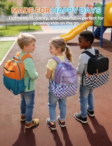 VASCHY Kids Backpack, Boys School Bag Lightweight Plain Color-block Small Kids Bookbag for Preschool/Kindergarten/Daycare/Travel Orange Green — view 2