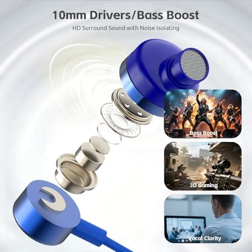 MORMOQUE EP-06 Wired Earbuds in-Ear Earphones,Build-in Microphone Noise Isolating Headphones,3.5mm Jack 4.9ft Long Cord Ear Buds,HD Bass Audio,with 6 Ear Tips,for Smartphones/Laptop/Computer Etc-Blue — view 6
