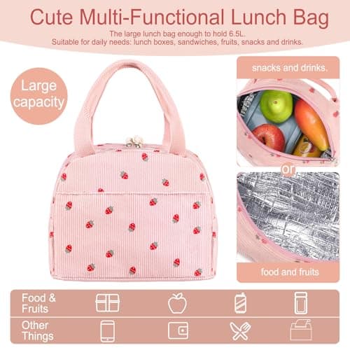 Lunch Bags for Women Insulated Cooler Lunch Bag Adults Kids Packed Lunch Box Tote Bag Cute Girls Ladies Lunch Bags for Work School Picnic Travel Pink Preppy Stuff Gifts for Teenage Girls Daughter — view 6