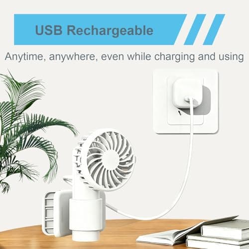 Civori Portable Mini Clip Fan, 3 Speed 90° Adjustable Umbrella Fan, Detachable Wearable Handheld Personal Cooling Fan for Stroller, Camping, Outdoor, Travel（White） — view 6
