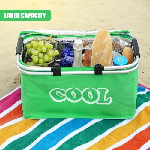 GEEZY Mint Green Cool Bag – 35L Large Insulated Picnic Basket, Folding Cooler Box with Sturdy Aluminium Frame & Strong Handles, Ideal for Camping, Shopping, Outdoor Use – Versatile & Durable — view 2